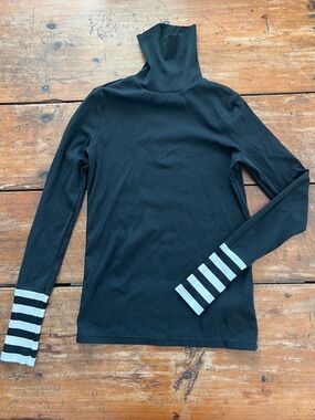 Lauren Ralph Lauren Black Turtleneck with White Stripe Cuff - Size Small